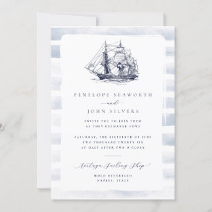 Invitation Mariage nautique rustique blanc aquarelle