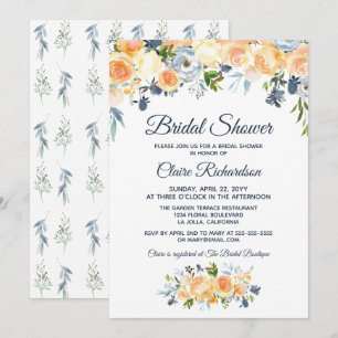 Invitation Mariage Naval Bleu Corail Aquarelle Florale