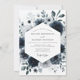 Invitation Mariage Navy Aquarelle Bloom