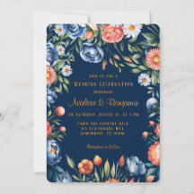 Mariage Navy Blue and Orange Peony