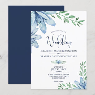 Invitation Mariage Navy Blue & Dusty Blue Blooms