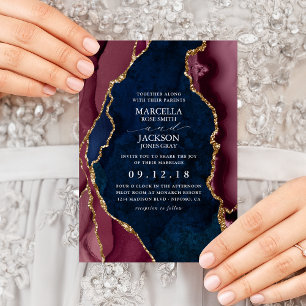 Invitation Mariage Navy, Bourgogne & Agate Doré