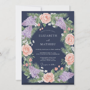 Invitation Mariage Navy Corail Lilas Eucalyptus