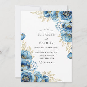 Invitation Mariage Navy Ethereal Bloom