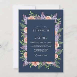 Invitation Mariage Navy Fleur de Laurier