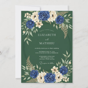 Invitation Mariage Navy Floral Verdoyant Flourissant