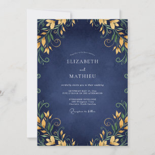 Invitation Mariage Navy Golden Lily
