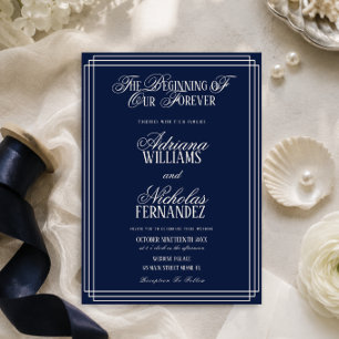 Invitation Mariage Navy Luxe Discret