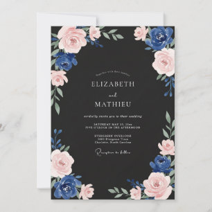 Invitation Mariage Navy Mauve Ranunculus Eucalyptus