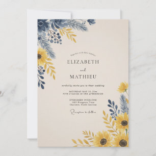 Invitation Mariage Navy Moutarde Tournesol Eucalyptus