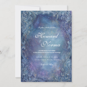 Invitation Mariage Nébuleuse Bleu Céleste Argent Baroque