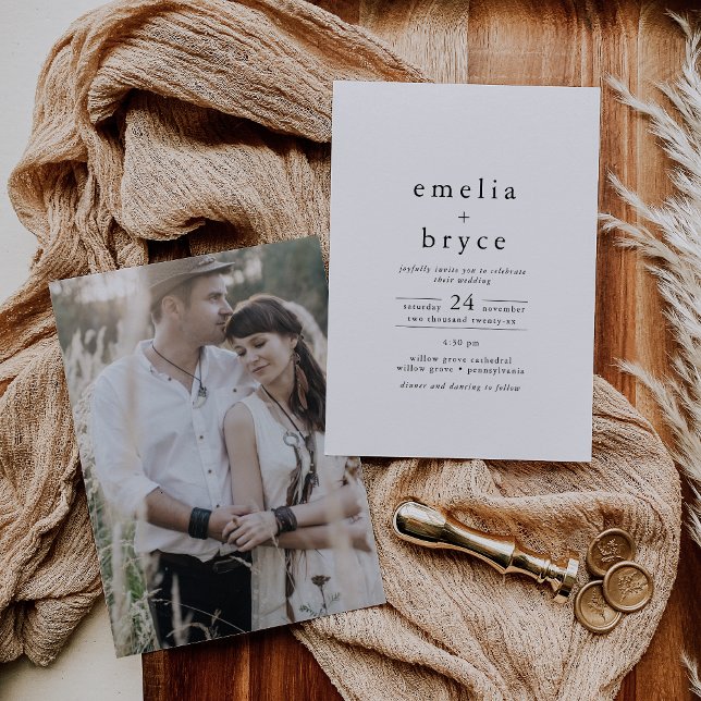 Invitation MARIAGE neutre unique minimaliste photo EMELIA (EMELIA Photo Minimalist Unique Neutral Wedding Invitation)