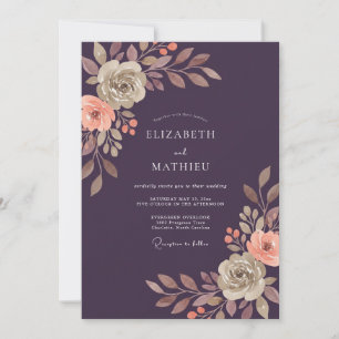 Invitation Mariage Noces Pivoine Pêche Douce Prune