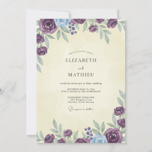 Invitation Mariage Noces Prune Antique Crème Ranunculus Eucal