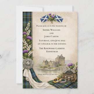 Invitation Mariage Nœud Celtique Chardon Saltire Écossais I