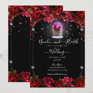 Invitation Mariage noir argenté rouge brillant