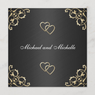 Invitation Mariage Noir avec Garnitures Métalliques Dorées