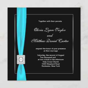 Invitation Mariage Noir Blanc Bleu Turquoise Bleu Turquoise N