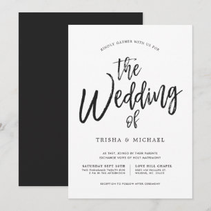 Invitation Mariage Noir Blanc Danse Script