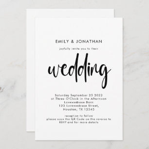 Invitation Mariage noir blanc de code QR de script simple