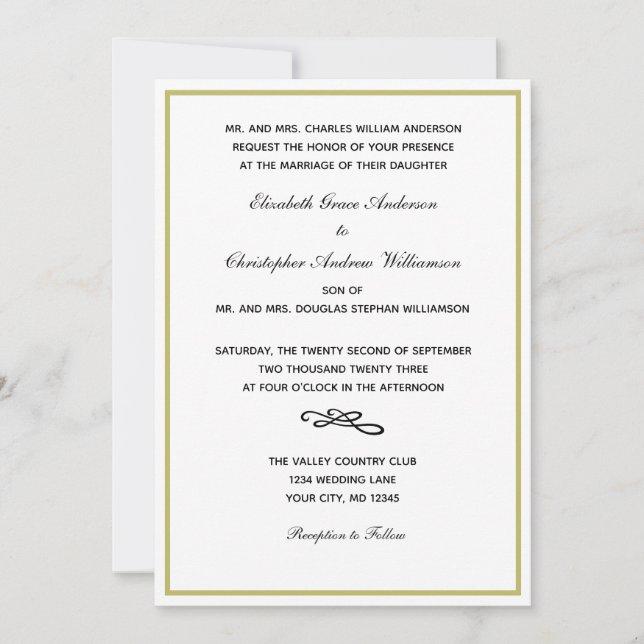 Invitation Mariage noir blanc d'or traditionnel Invita (Devant)