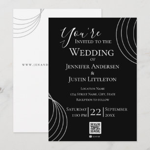 Invitation Mariage noir blanc du code QR
