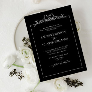 Invitation Mariage noir blanc floral bordure