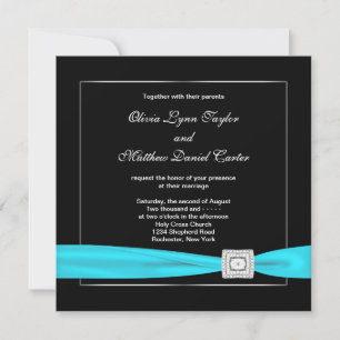 Invitation Mariage Noir Blanc Sarcelle Argent
