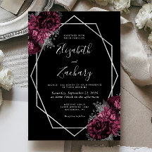 Mariage Noir Cadre Argent Floral Bourgogne