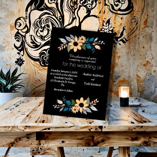 Invitation Mariage noir contrastant des tournesols