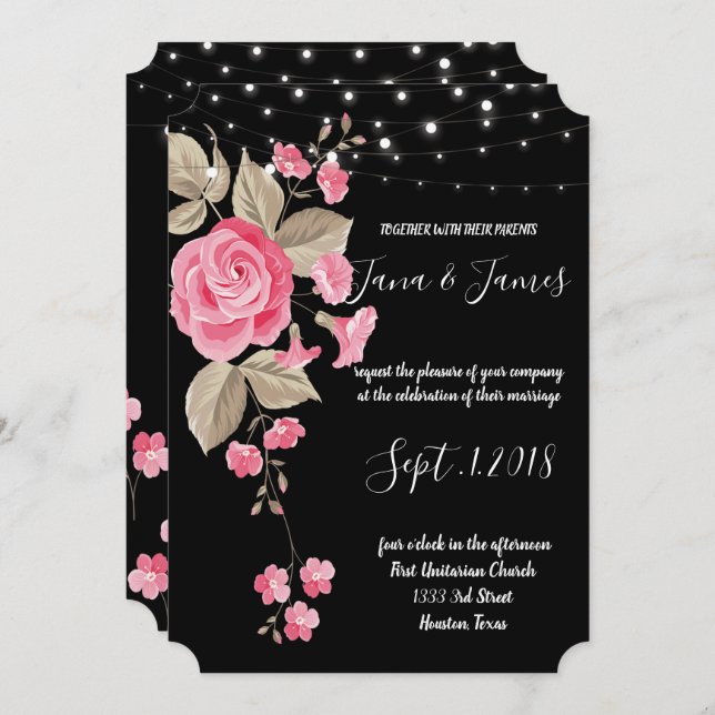 Invitation Mariage noir de chaîne Whimsical (Devant / Derrière)