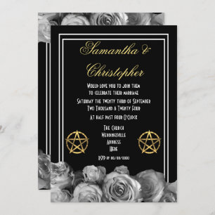 Invitation mariage noir de pentacle Wiccan