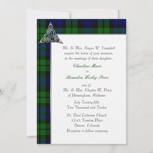 Invitation Mariage noir de plaid de tartan de montre (Devant)