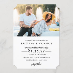 Invitation Mariage noir et blanc chic moderne de photo
