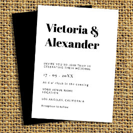 Invitation Mariage noir et blanc classique simple