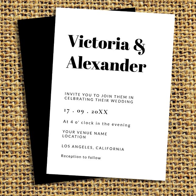 Invitation Mariage noir et blanc classique simple (Créateur téléchargé)