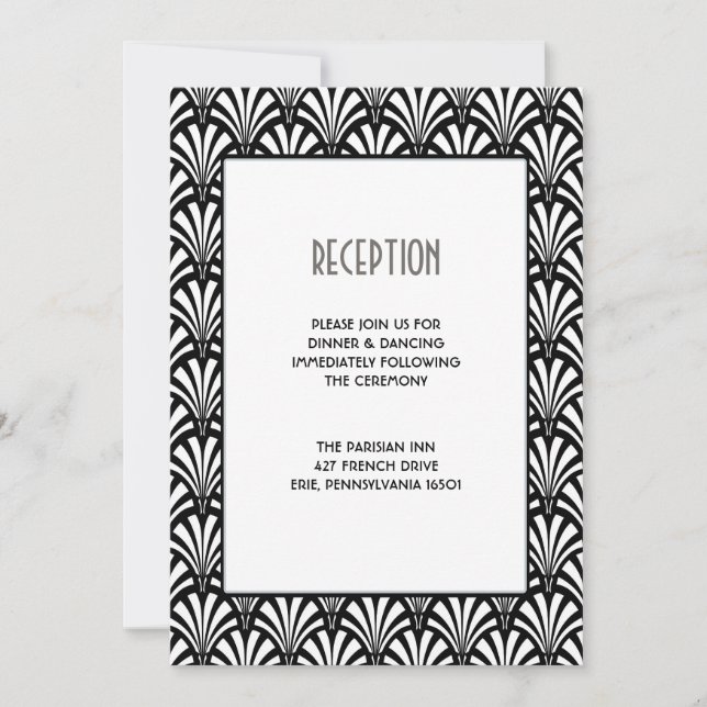 Invitation Mariage noir et blanc d'art déco élégant de Gatsby (Devant)