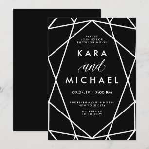 Invitation Mariage noir et blanc géométrique