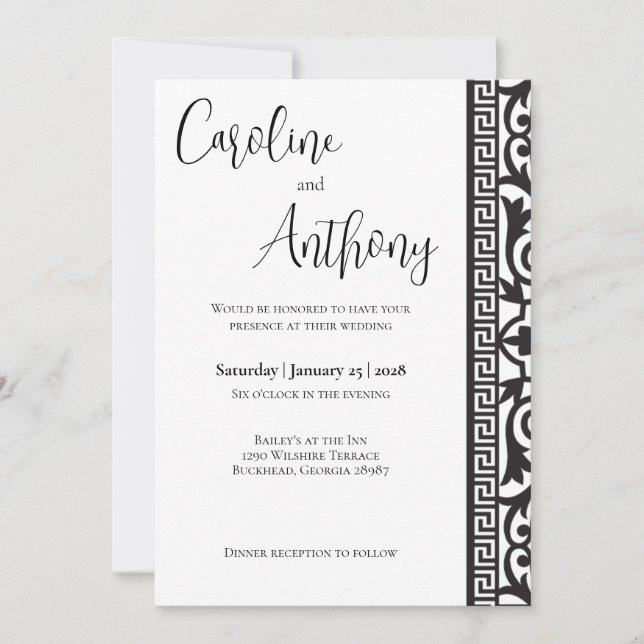 Invitation Mariage noir et blanc moderne (Devant)