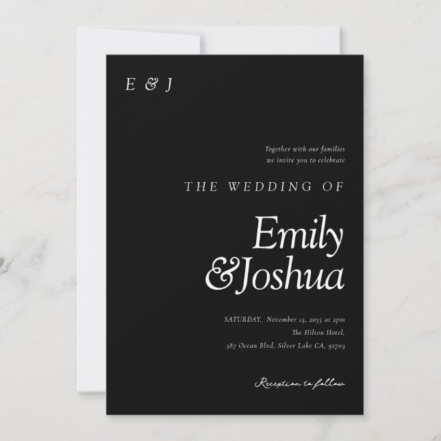 Invitation Mariage noir et blanc moderne (Devant)