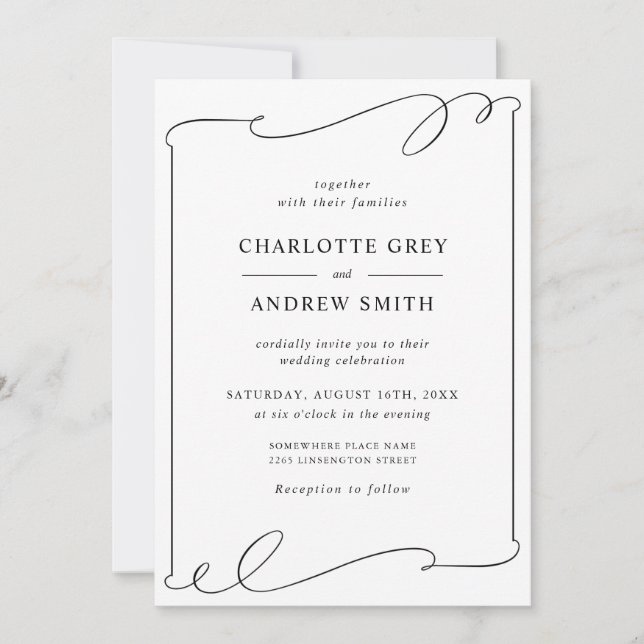 Invitation Mariage noir et blanc moderne (Devant)