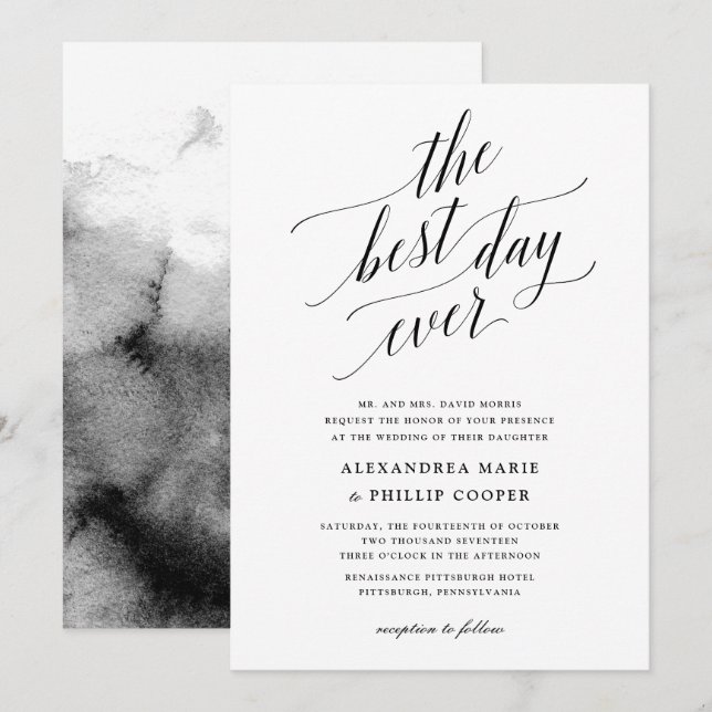 Invitation Mariage noir et blanc simple (Devant / Derrière)