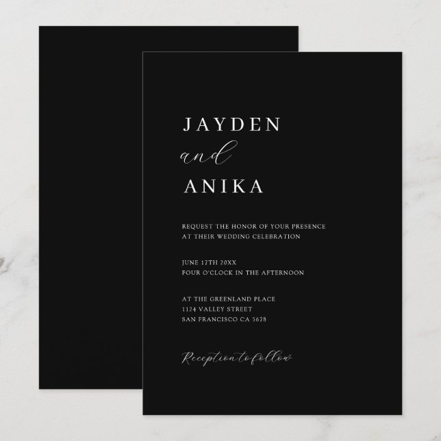 Invitation Mariage noir et blanc simple et élégant (Devant / Derrière)