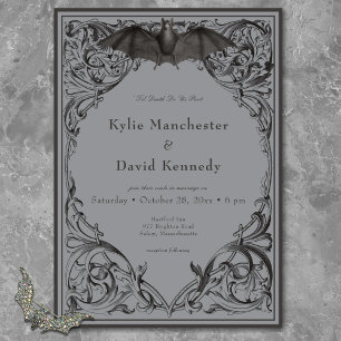 Invitation Mariage noir et gris à la chauve-souris victorienn