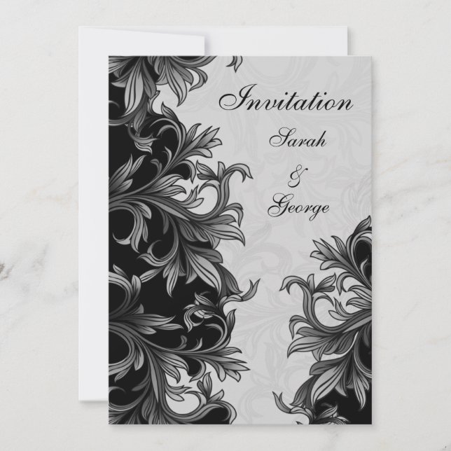 Invitation mariage noir et gris argenté (Devant)