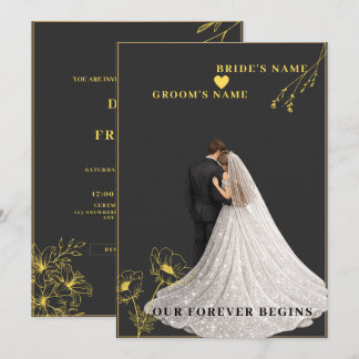 Invitation mariage noir et or