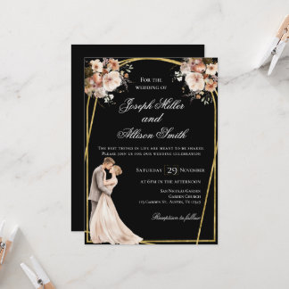 Invitation Mariage noir et or