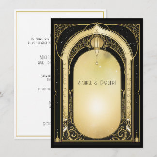 Invitation Mariage noir et or Art Déco formel