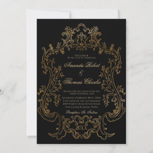Invitation Mariage noir et or victorien