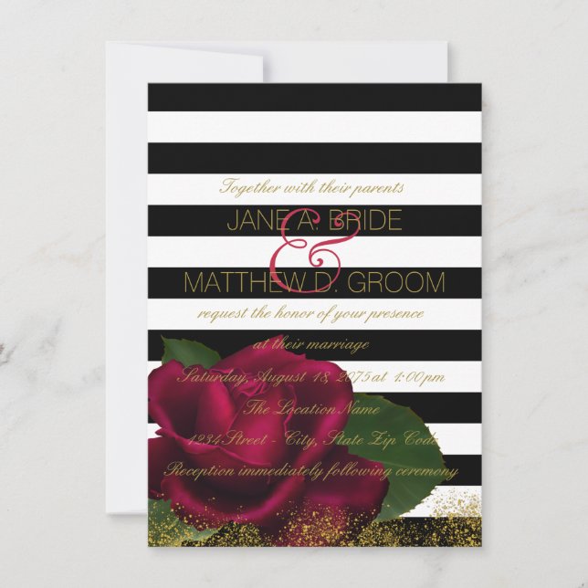 Invitation Mariage noir et rouge en bande noire (Devant)